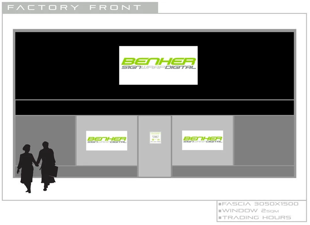 Medium factory fascia signage package concept render